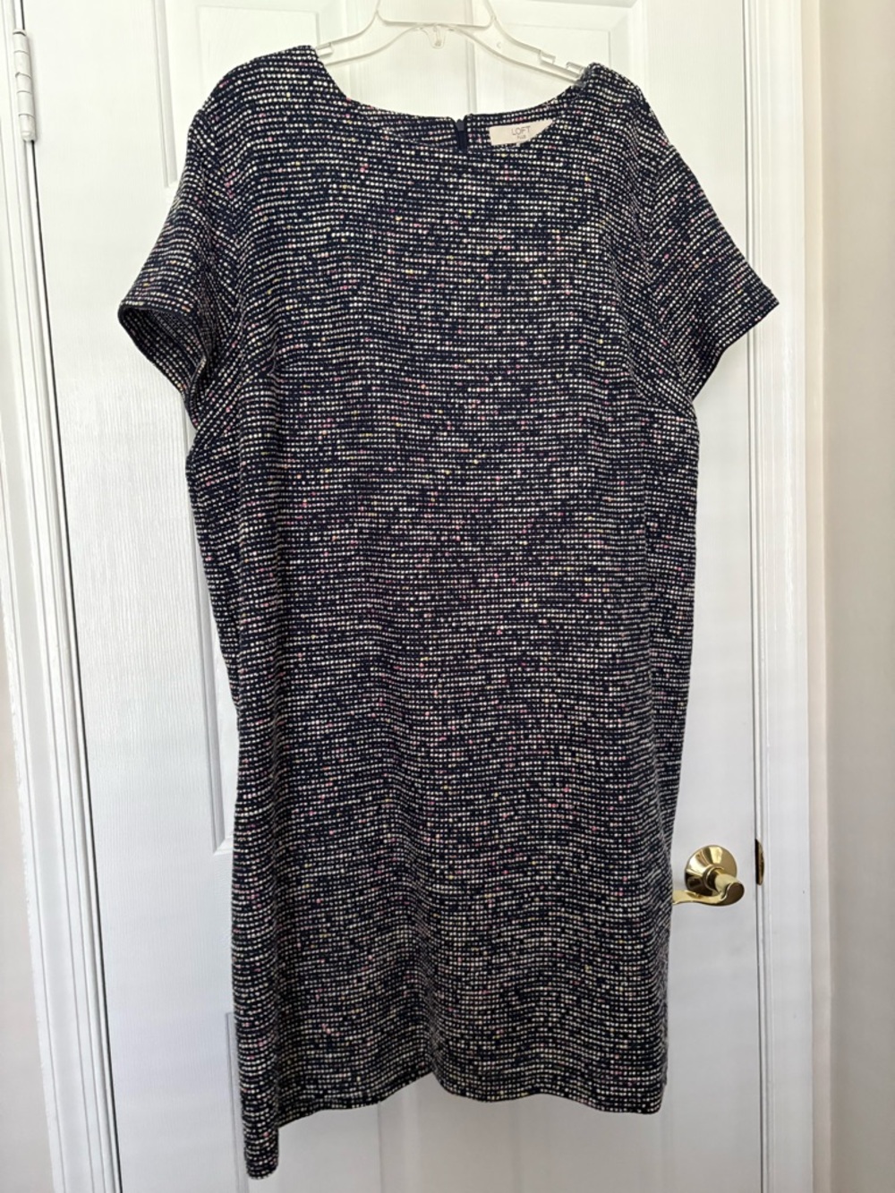 LOFT Speckled Short-Sleeve Midi Shift Dress
